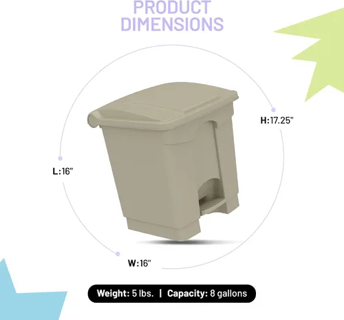 Vista 4 de Safco Cubo de basura de plástico para interiores, eliminación de manos libres, 8 galones, color marrón