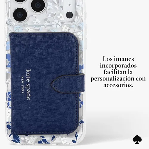 Vista 5 de Kate Spade New York Funda para iPhone 17 Pro Max, compatible con MagSafe, funda de diseño para teléfono, diseño de gemas azules de cama de flores