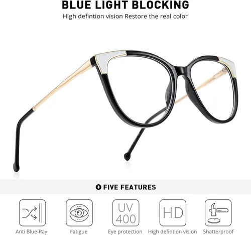 Vista 5 de Cateye - Lentes de bloqueo de luz azul para mujer, antifatiga ocular, lentes transparentes anti UV