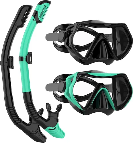 Vista 17 de Equipo de esnórquel para adultos, juego de máscara de esnórquel JRing con vidrio templado de 180 grados, gafas antivaho para buceo, esnórquel