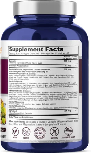 Vista 2 de NusaPure Cápsulas de quercetina con bromelina, 500 mg, 120 cápsulas vegetales (sin OMG, veganas)