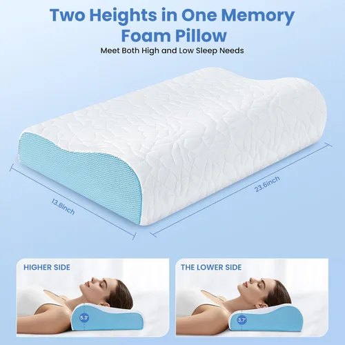 Vista 2 de A-Pce Almohada cervical para el cuello, almohada de espuma viscoelástica Azul y blanco