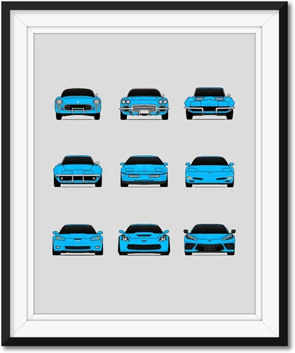 Vista 8 de Custom Car Posters Póster hecho a mano compatible con Chevy Corvette Generations e impresión de C1 C2 C3 C4 C5 C6 C7 C8 – Multi, impresión metálica