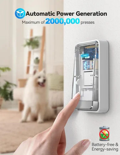 Vista 3 de TECKNET Timbre inalámbrico, timbre autoalimentado, timbre inalámbrico enchufable de 0 a 110 db para hogar, aula, IP66, impermeable, 1300 pies