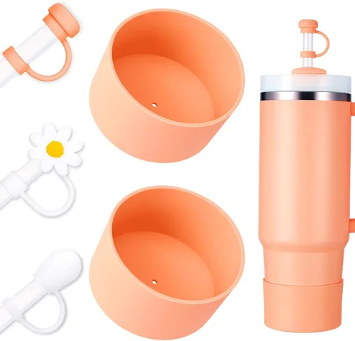 Vista 9 de Juego de funda para botas y pajilla, 2 fundas de silicona, 3 tapas de pajita, protector inferior para Stanley Cup H2.0 30 oz y 40 oz, coincidencia