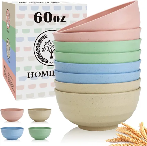 Vista 31 de Homienly Juego de 6 boles irrompibles de fibra de paja de trigo, aptos para microondas y lavavajillas, alternativa reutilizable a los boles