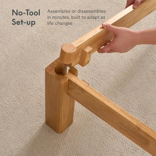 Vista 4 de FLEXISPOT Hako - Marco de cama de carpintería japonesa G2, cama de plataforma Queen de madera de caucho maciza, certificado IAS y SGS