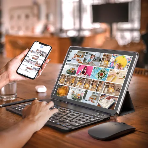 Vista 3 de Tablet de 10 pulgadas con teclado Tablet 2 en 1 Tableta Android 14 Tabletas Incluye estuche ratón lápiz capacitivo batería de 6000 mAh 8GB+64GB