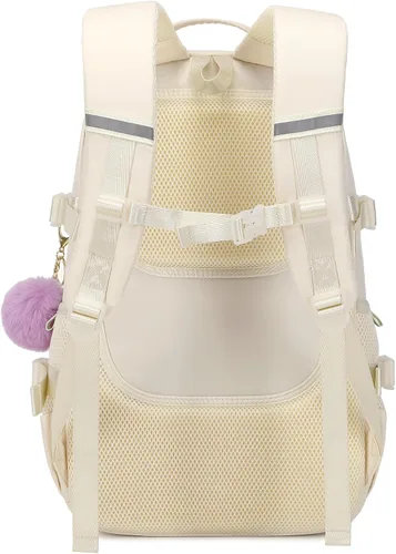 Vista 4 de Mochila para niñas de 15.6 pulgadas para laptop, bolsa escolar para niños de primaria y universidad, mochilas y bolsos escolares para niñas Beige