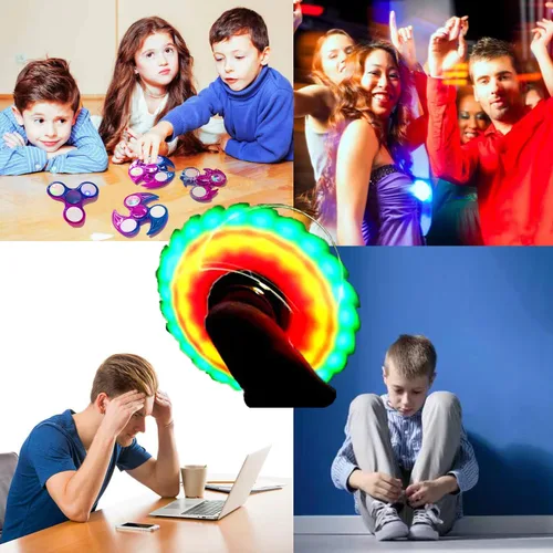 Vista 7 de KINGJOY Juguetes giratorios chapados en metal, 5 piezas, con formas frescas y luz LED, terapia relajante para niños y adultos, alivio del estrés