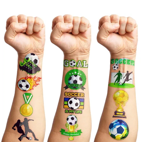 Vista 7 de 96 tatuajes temporales de fútbol para niños y niñas, recuerdos de fiesta de fútbol para niños, decoraciones de fiesta de cumpleaños deportivas