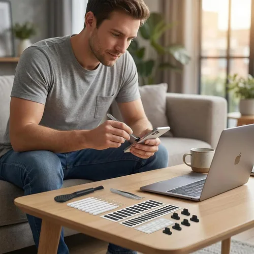 Vista 4 de Kit de cubierta antipolvo para enchufe y altavoz, protector universal de puerto de carga USB-C y juego de malla de altavoz para teléfono con cepillo
