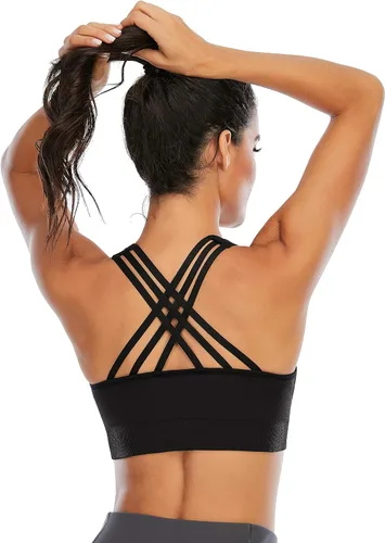 Vista 4 de Ewedoos Paquete de sujetadores deportivos de alto impacto para mujer, brasier deportivo con tirantes acolchados para gimnasio, sujetadores