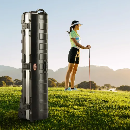 Vista 4 de SKB Staff ATA Hard Shell Plastic Golf Travel Case for Cart Bags with 2 Wheels - Heavy-Duty Rolling Club and Driver Carrier for Airline Transport