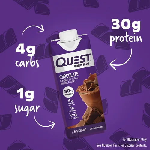 Vista 3 de Quest Nutrition Batido de proteína de chocolate listo para beber y galleta de proteína de chispas de chocolate; apto para dietas cetogénicas; alto