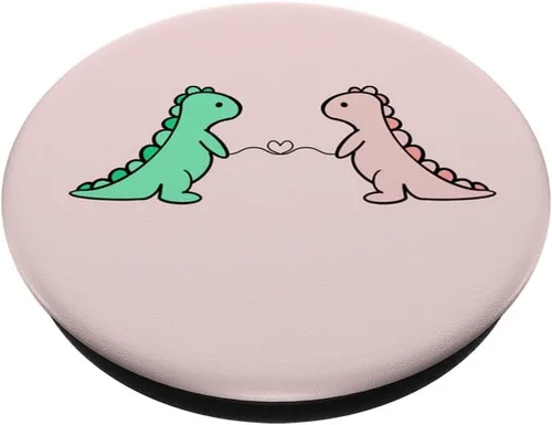 Vista 2 de Divertido y lindo dinosaurio T Rex verde dinosaurio y rosa para niñas, PopSockets intercambiables PopGrip