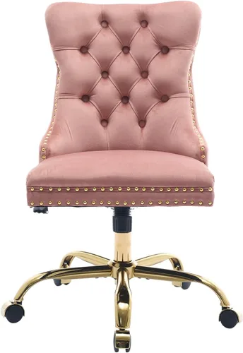 Vista 15 de Silla de escritorio de terciopelo gris con ruedas y base dorada, silla de oficina moderna giratoria cómoda, silla de tocador, silla de tarea, silla