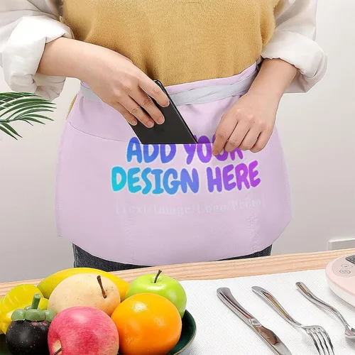 Vista 265 de AXKEUDO Delantal personalizado con bolsillos, delantales de cintura para camarera para cocinar en casa, restaurante, servir trabajo
