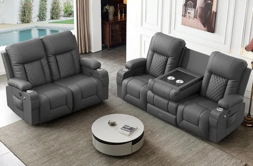 Vista 15 de Furnimat Juego de sofá reclinable con 2+1 piezas para sala de estar, sofá reclinable de 2 plazas en cuero, 1 silla reclinable con asiento de sofá