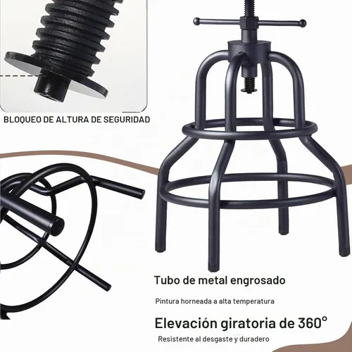 Vista 10 de LOKKHAN Taburetes de bar industriales - Taburete de bar giratorio de cuero y metal - De 20 a 27 pulgadas de alto, altura ajustable para encimera