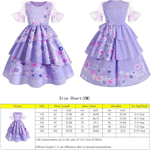 Vista 6 de Yipkorra Disfraz de Encanto Mirabel para niñas, disfraz de Isabella, disfraz de princesa de Halloween con aretes