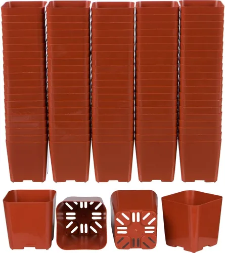 Vista 5 de Paquete de macetas de plástico de 2 pulgadas para plántulas o suculentas (100 macetas, color negro)