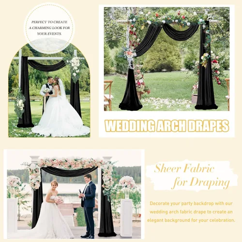 Vista 4 de FUHSY Tela drapeada para arco de boda de 29 x 20 pies, 1 panel negro para arco de boda, cortinas transparentes para telón de fondo, cortinas de tela