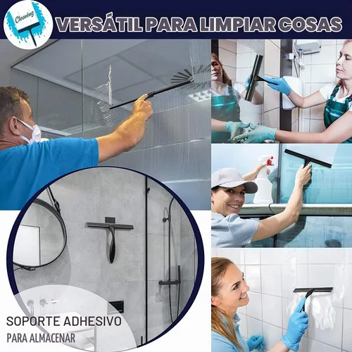 Vista 7 de Escobilla de ducha de 10 pulgadas, color negro mate, escobilla de goma de acero inoxidable multiusos para baño, puertas de ducha, espejos, azulejos