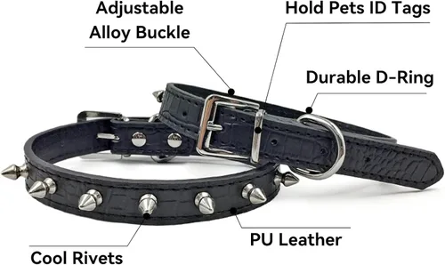 Vista 3 de Enjoying Spike - Collar de gato con púas para perros extra pequeños a pequeños, protector antimordeduras, collar de piel sintética con anillos