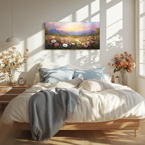 Vista 5 de crmotu Arte de pared de paisaje grande, arte de pared de flores, decoración de pared floral, arte de campo de margaritas para paredes, pinturas
