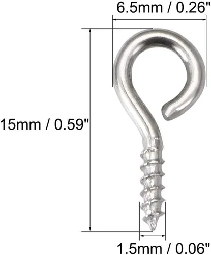 Vista 4 de uxcell Ganchos de ojo de tornillo pequeños de 0.59 pulgadas Tornillos autorroscantes Percha atornillada de acero al carbono Ganchos de anillo