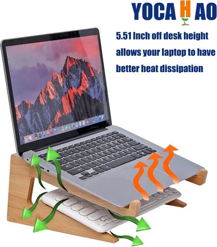 Vista 5 de Soporte de Madera para Laptop Vertical para Laptops de 13-18.6 pulgadas, Soporte de Bambú para Escritorio, Soporte para Laptop Compatible
