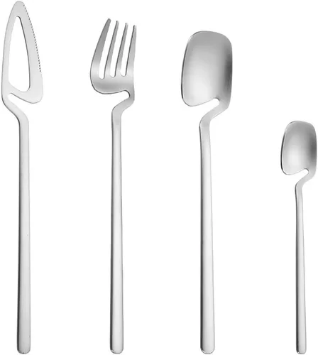 Vista 12 de Juego de cubiertos negros para 14 unidades, 56 unidades, incluye cucharas, tenedores, cuchillos, cucharaditas, acero inoxidable 18/10, juego