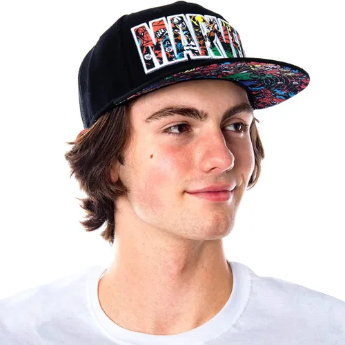 Vista 5 de Bioworld Marvel Comic Logo Sublimated Bill Snapback Gorra Gorra Negro, Negro, talla única