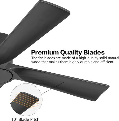 Vista 7 de WINGBO Ventilador de techo CC de montaje empotrado de 48 pulgadas sin luces, 4 aspas de madera tallada, motor CC reversible de 6 velocidades