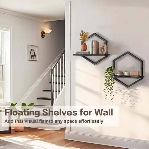 Vista 4 de KALYLOC Estantes flotantes para pared, juego de 2 estantes colgantes