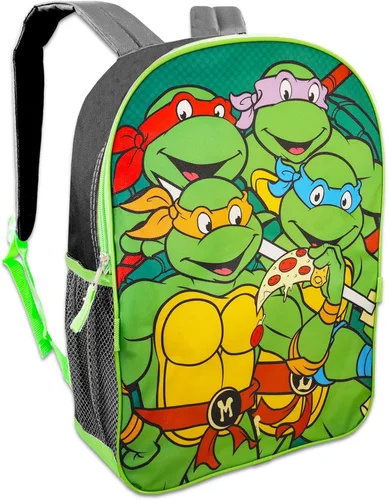 Vista 2 de Teenage Mutant Ninja Turtles Mochila y lonchera para niños, paquete con mochila TMNT de 16 pulgadas para la escuela, bolsa de almuerzo, calcomanías