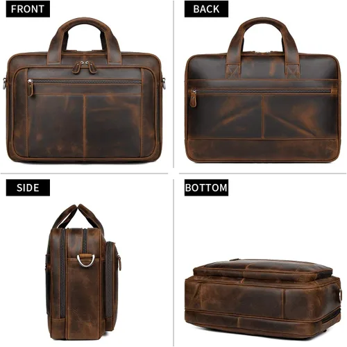 Vista 3 de Augus - Maletín de cuero para hombre de 16 pulgadas, bolso de hombro para laptop con correa de equipaje 100% full-grain leather, YKK zip, fits