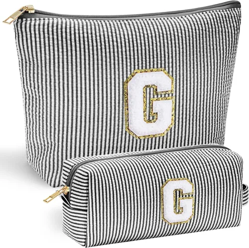 Vista 51 de YOOLIFE Regalos del Día de la Madre para Mujeres, Bolsa de Maquillaje con Iniciales, Bolsa de Maquillaje para Viaje, Bolsa de Maquillaje Negro