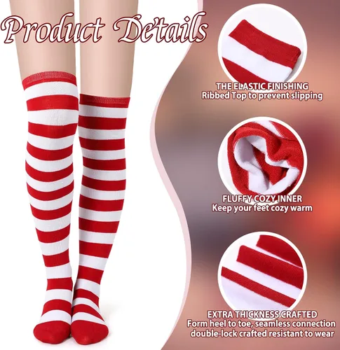 Vista 3 de kymqlyw 6 Pairs Over Knee Long Striped Socks for Women Thigh High Sock Stockings Christmas Girls Party Stocking Costume