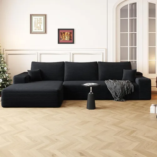 Vista 53 de AUGOP Sofá modular moderno de 96 pulgadas para sala de estar, sofá modular con sofás en forma de L, sofá tapizado sin hueso, sofá seccional con Negro