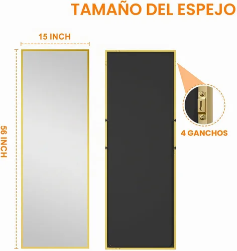 Vista 9 de TRAHOME Espejo de pie de longitud completa, espejo de piso grande de 15 x 56 pulgadas con marco de aluminio para puerta, dormitorio, baño, sala