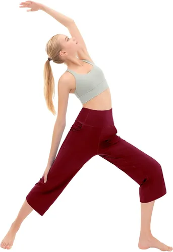 Vista 6 de Rosemmetti Pantalones capri de yoga para mujer, corte de bota, talla grande, cintura alta, pantalones de entrenamiento atlético, con bolsillos