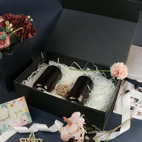 Vista 6 de YINUOYOUJIA Caja de regalo grande de color negro de 14 x 9 x 4.5 pulgadas, cajas de regalo con tapa de cierre magnético, cinta y tarjeta, caja