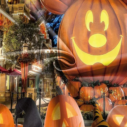 Vista 5 de Cortina de ducha de Halloween para baño, niños, caricatura, calabaza, sombrero de mago, luna, castillo, estrella, lámpara de calle, decoración