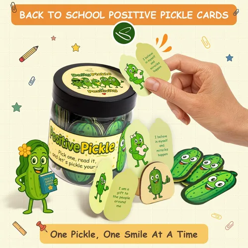 Vista 3 de Stofinity Tarro de 60 tarjetas de afirmación de pepinillos positivos – Regalo de aliento, positividad y apoyo emocional para niñas adolescentes