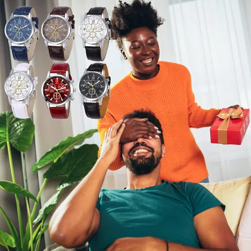 Vista 8 de Paquete de 6 relojes de cuarzo de cuero para hombre, Ginebra para niños, vestido casual, banda de pulsera, conjunto de lotes al por mayor