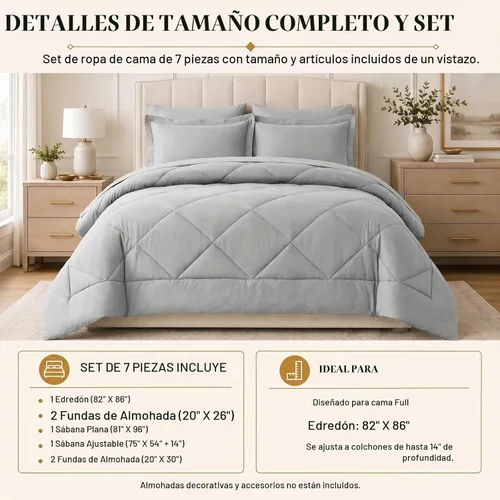 Vista 2 de CozyLux - Juego de edredón matrimonial de 82 x 86 pulgadas, color gris Gris claro