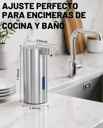 Vista 8 de Fantictas Dispensador automático de jabón sin contacto, acero inoxidable