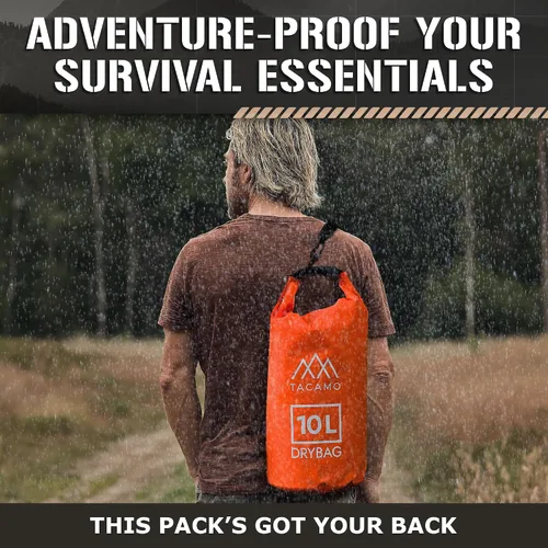 Vista 5 de TACAMO® Mochila impermeable de 10 L para equipo de campamento, bolsa impermeable para canoa o mochilero, parte superior enrollable, pequeña